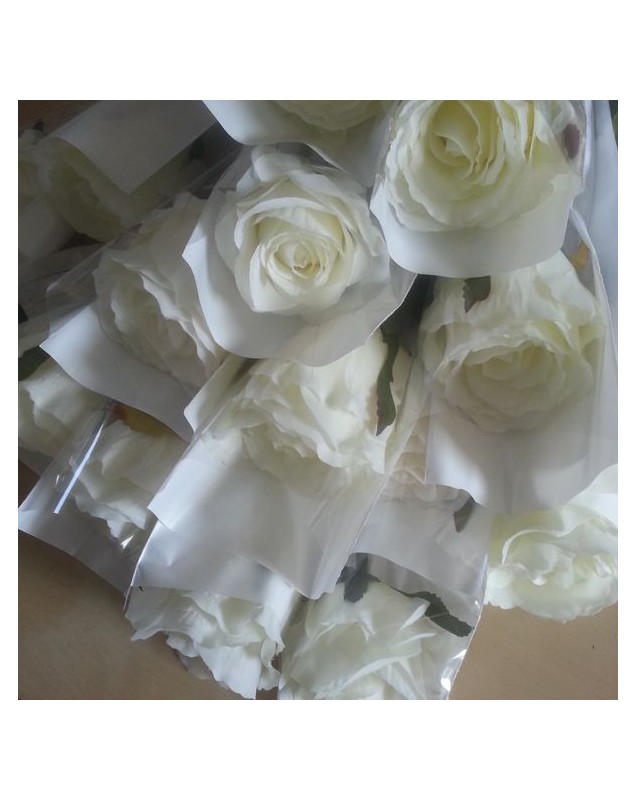 40 roses blanches individuelles en pochette luxe