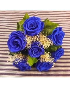 Bouquet rond de 7 roses éternelles bleues